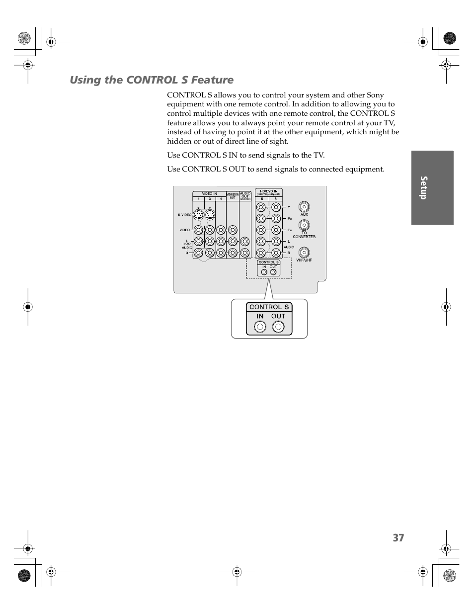 Using the control s feature | Sony KV-30HS510 User Manual | Page 38 / 94