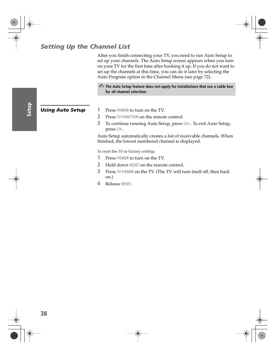 Setting up the channel list, Using auto setup | Sony KV-30HS510 User Manual | Page 39 / 94