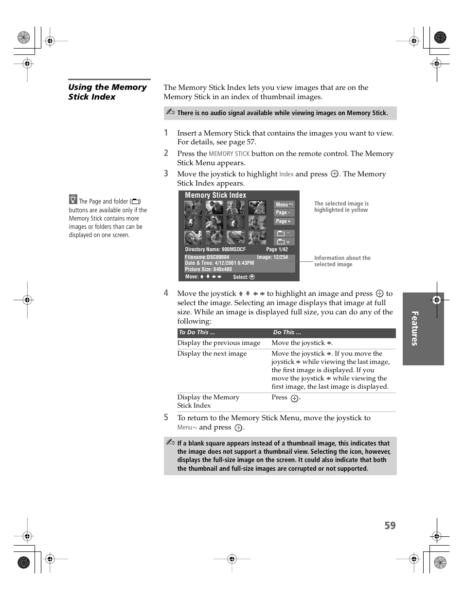 Using the memory stick index | Sony KV-30HS510 User Manual | Page 60 / 94