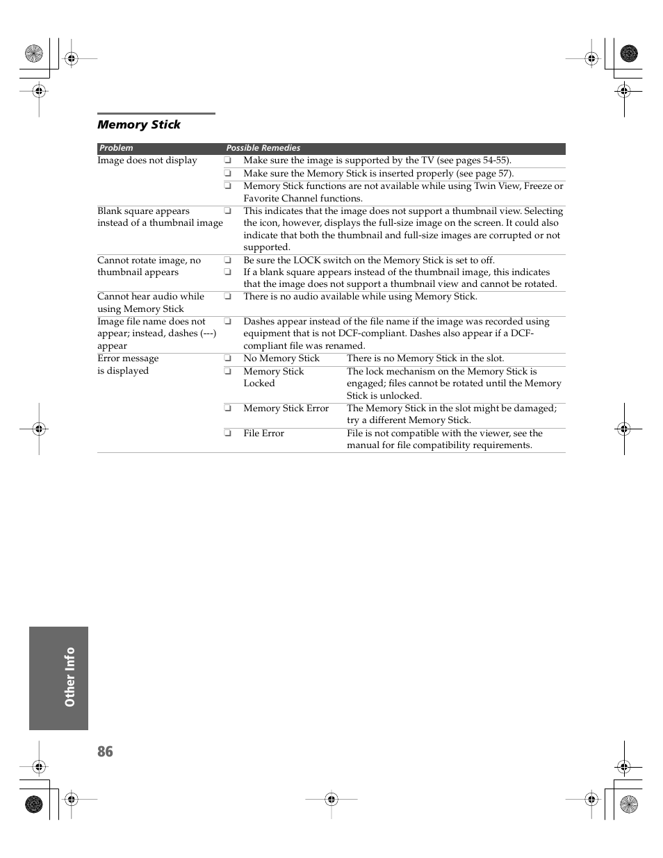 Memory stick | Sony KV-30HS510 User Manual | Page 87 / 94