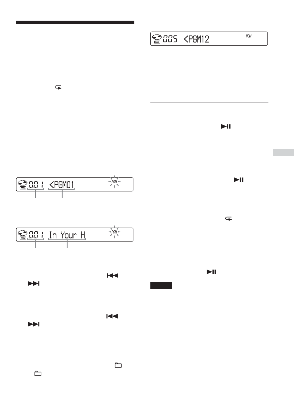 Playing tracks in your favorite order, Pgm01, Pgm12 | Sony D-NE900LS User Manual | Page 23 / 128