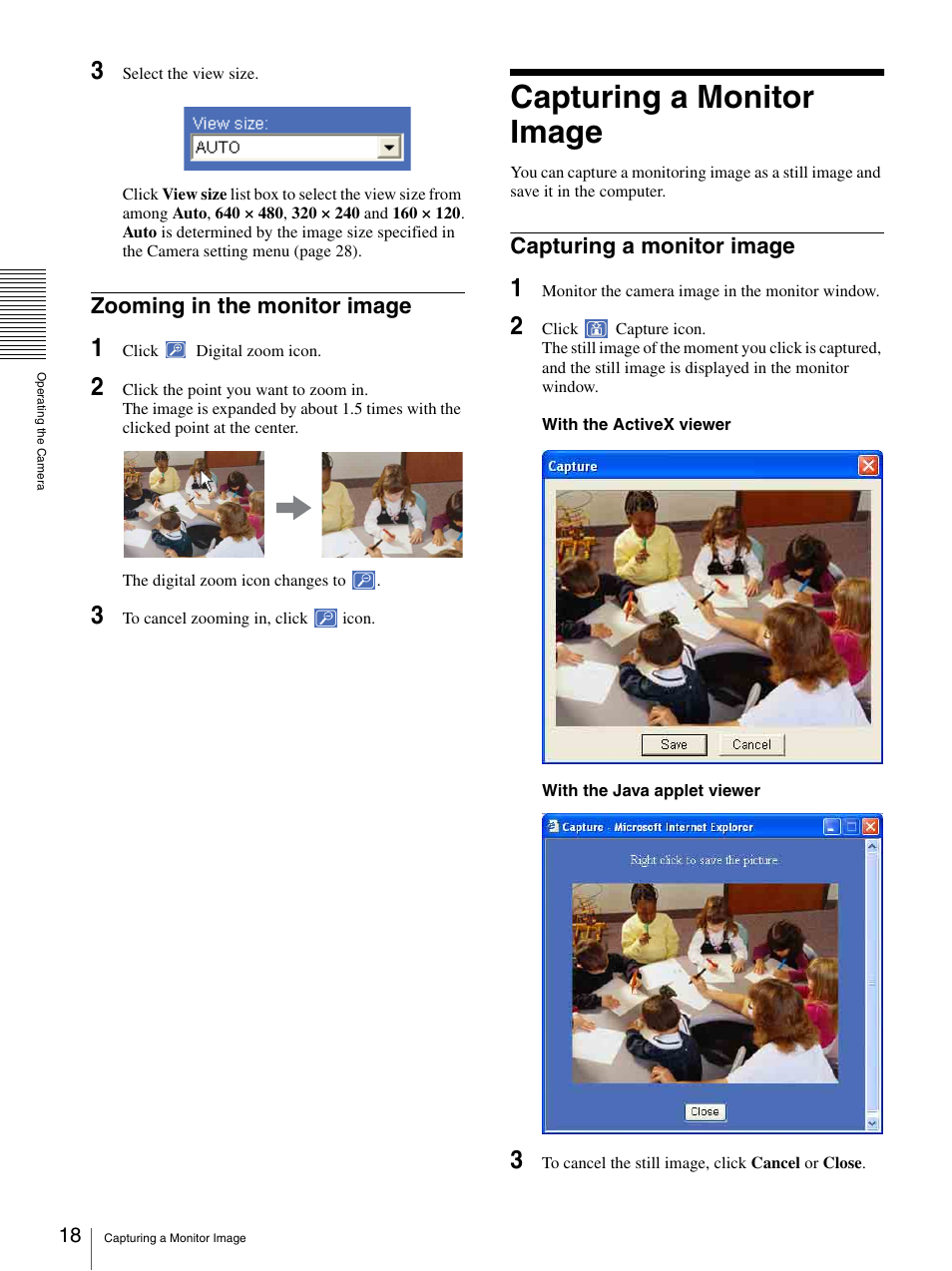 Zooming in the monitor image, Capturing a monitor image | Sony DF70P User Manual | Page 18 / 67