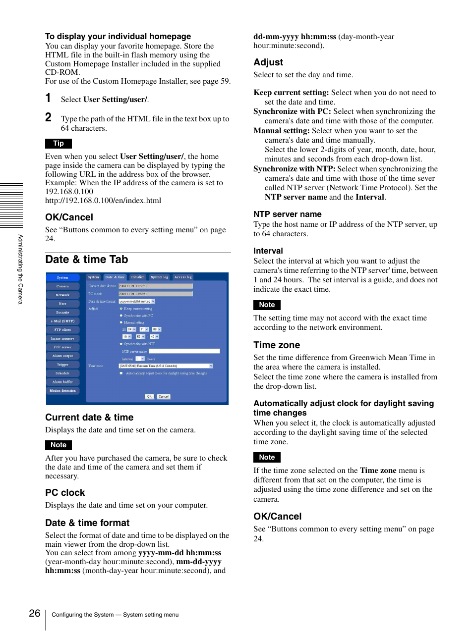 Date & time tab | Sony DF70P User Manual | Page 26 / 67