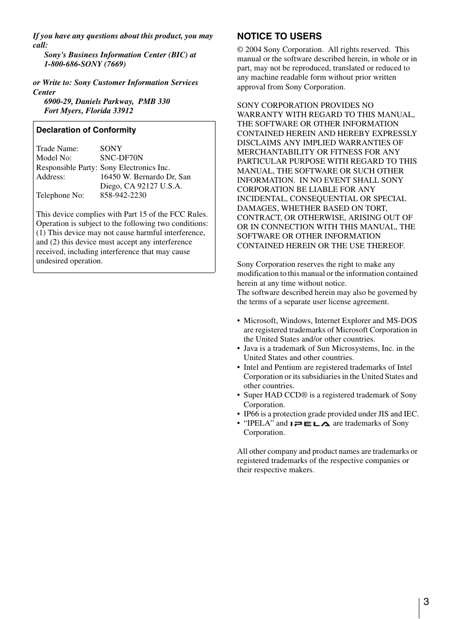 Sony DF70P User Manual | Page 3 / 67