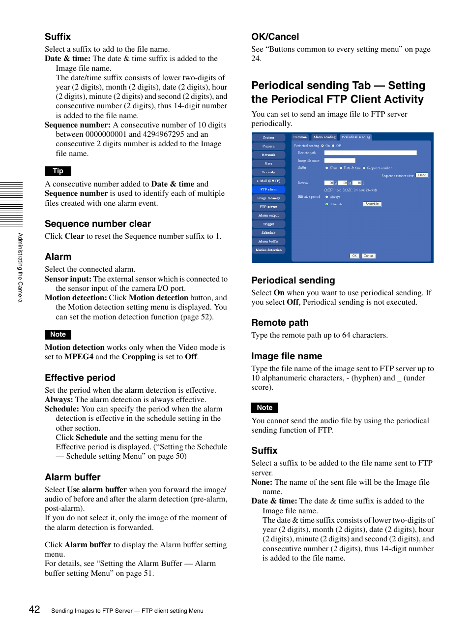 Periodical sending tab — setting the periodical, Ftp client activity | Sony DF70P User Manual | Page 42 / 67