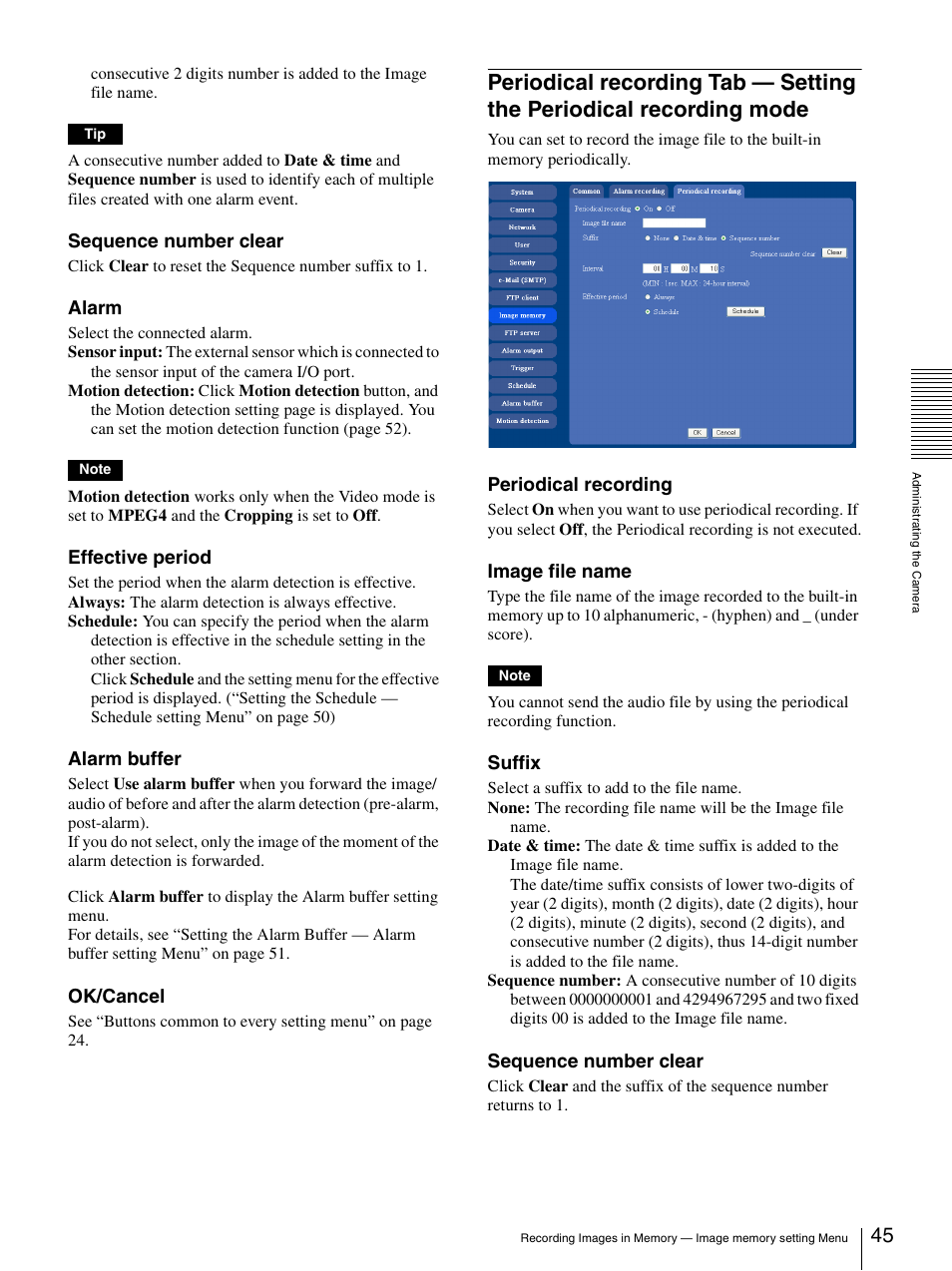 Periodical recording tab — setting the periodical, Recording mode | Sony DF70P User Manual | Page 45 / 67