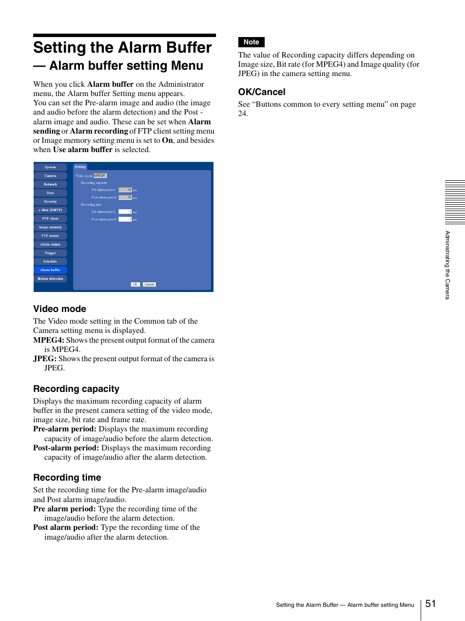 Setting the alarm buffer, Alarm buffer setting menu | Sony DF70P User Manual | Page 51 / 67