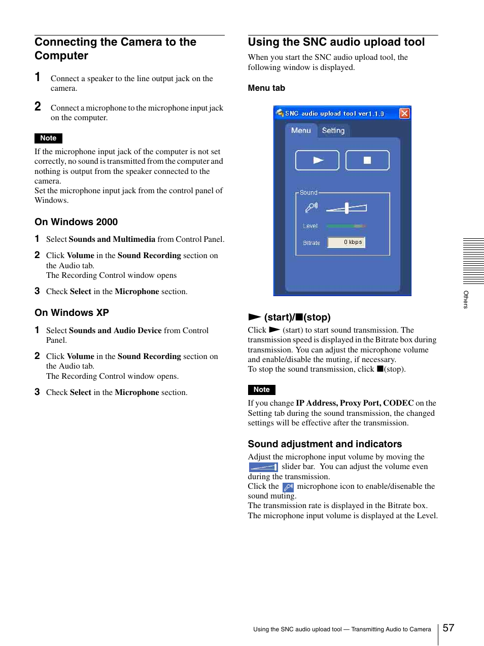 Connecting the camera to the computer, Using the snc audio upload tool | Sony DF70P User Manual | Page 57 / 67