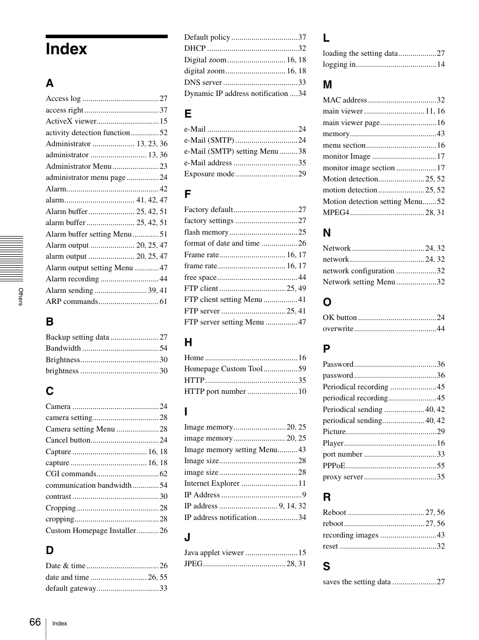 Index | Sony DF70P User Manual | Page 66 / 67