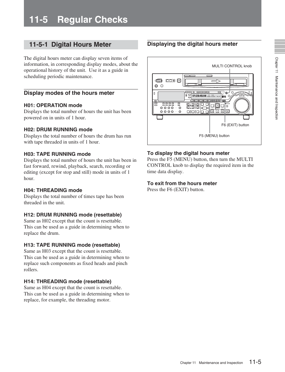 5 regular checks, 5-1 digital hours meter | Sony HDW-S2000 User Manual | Page 145 / 158