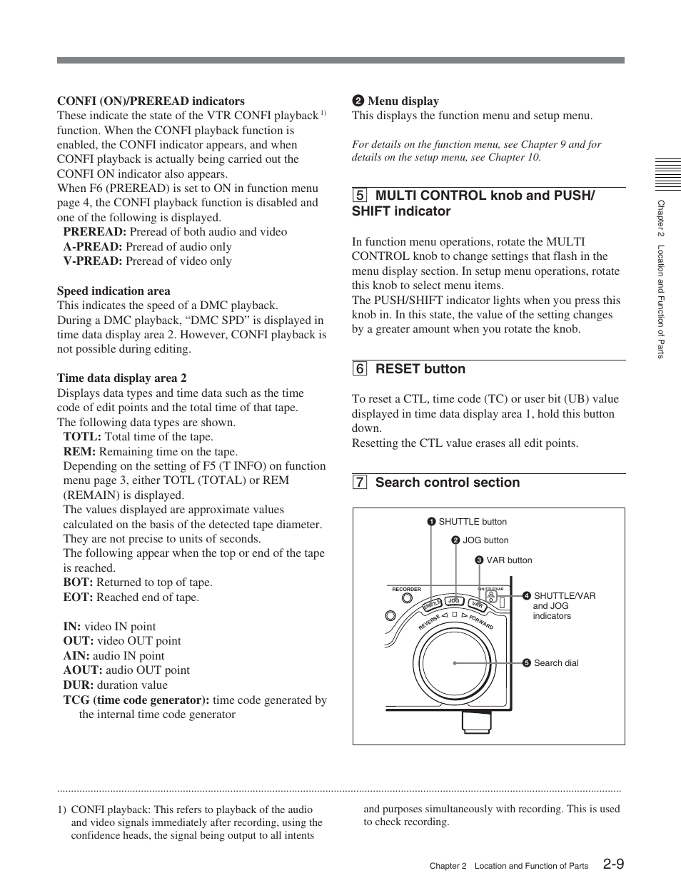 5 multi control knob and push/ shift indicator, 6 reset button | Sony HDW-S2000 User Manual | Page 19 / 158