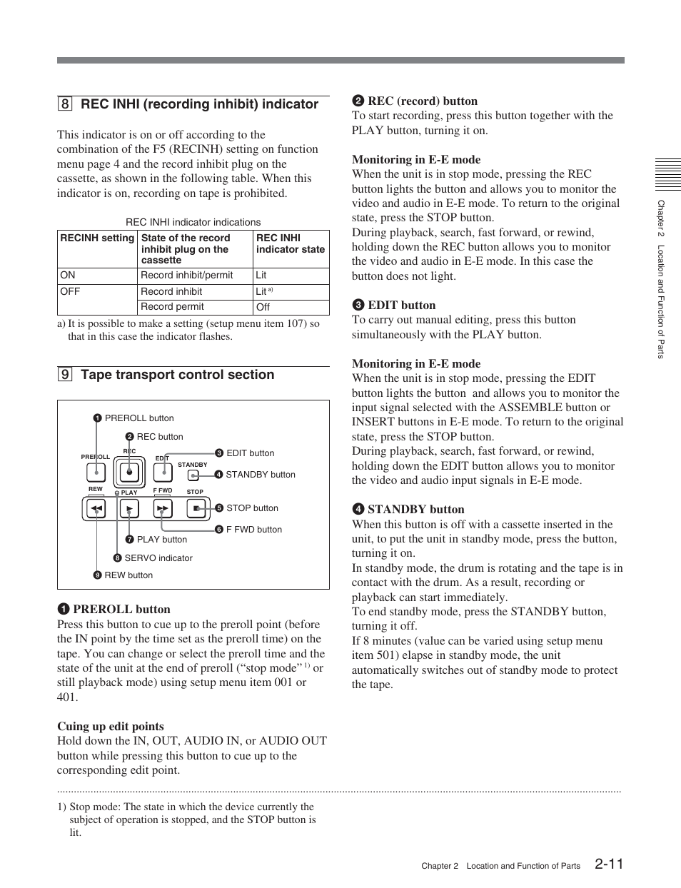 8 rec inhi (recording inhibit) indicator | Sony HDW-S2000 User Manual | Page 21 / 158