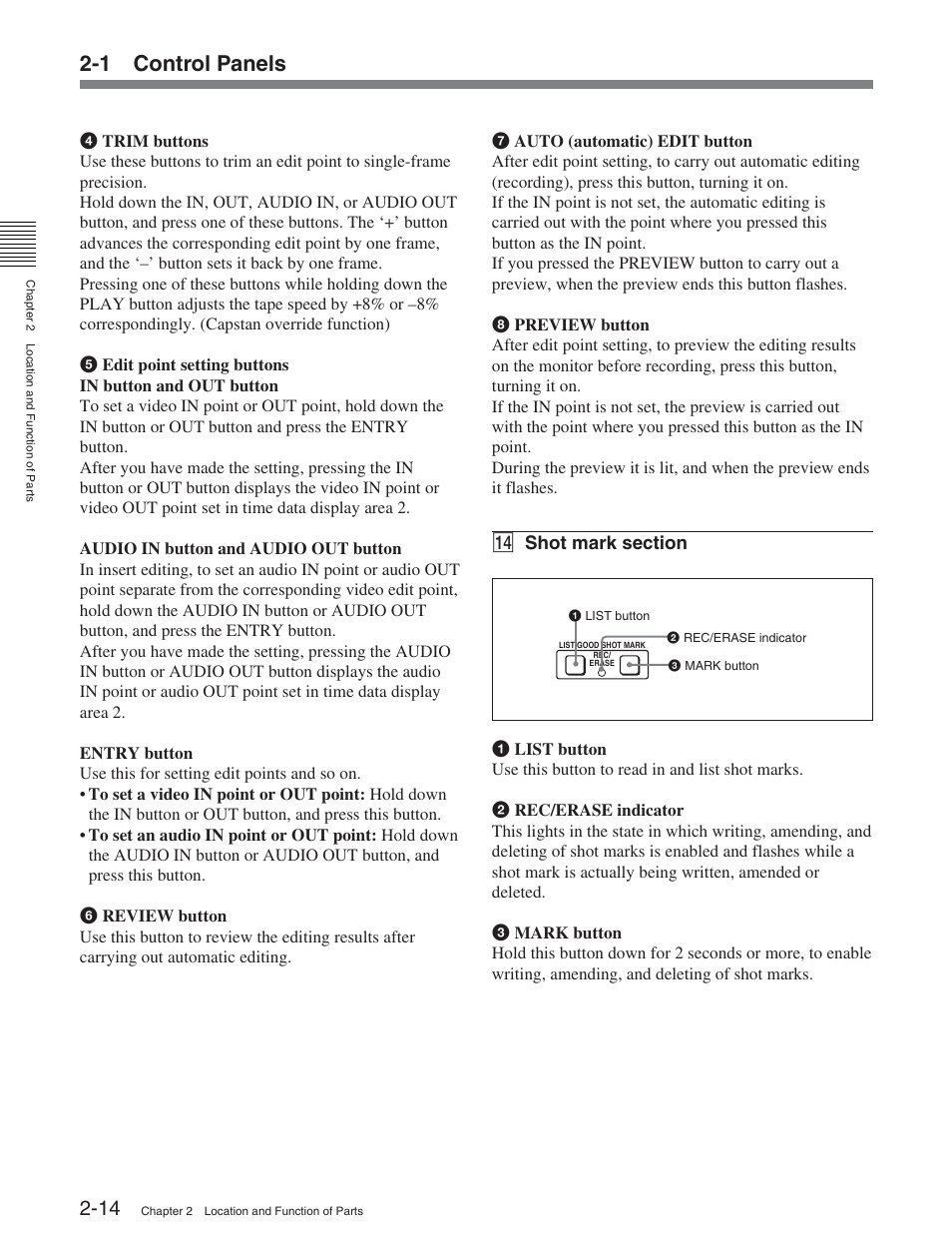 1 control panels | Sony HDW-S2000 User Manual | Page 24 / 158