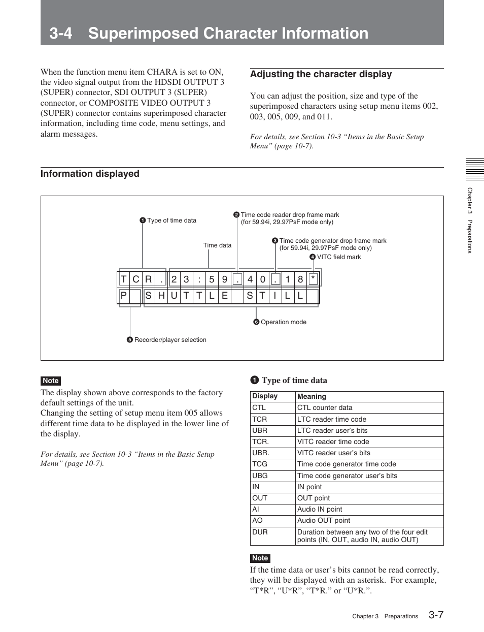 4 superimposed character information | Sony HDW-S2000 User Manual | Page 37 / 158