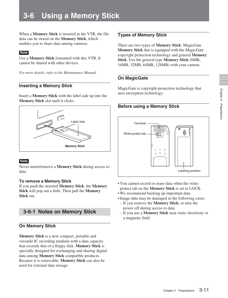 6 using a memory stick, 6-1 notes on memory stick | Sony HDW-S2000 User Manual | Page 41 / 158