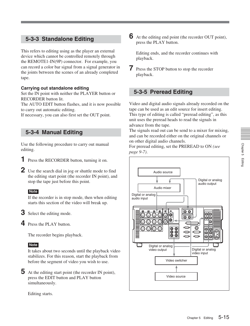 3-3 standalone editing, 3-4 manual editing, 3-5 preread editing | Sony HDW-S2000 User Manual | Page 71 / 158