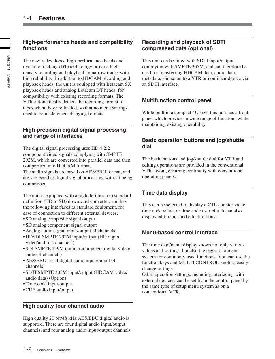 1 features | Sony HDW-S2000 User Manual | Page 8 / 158
