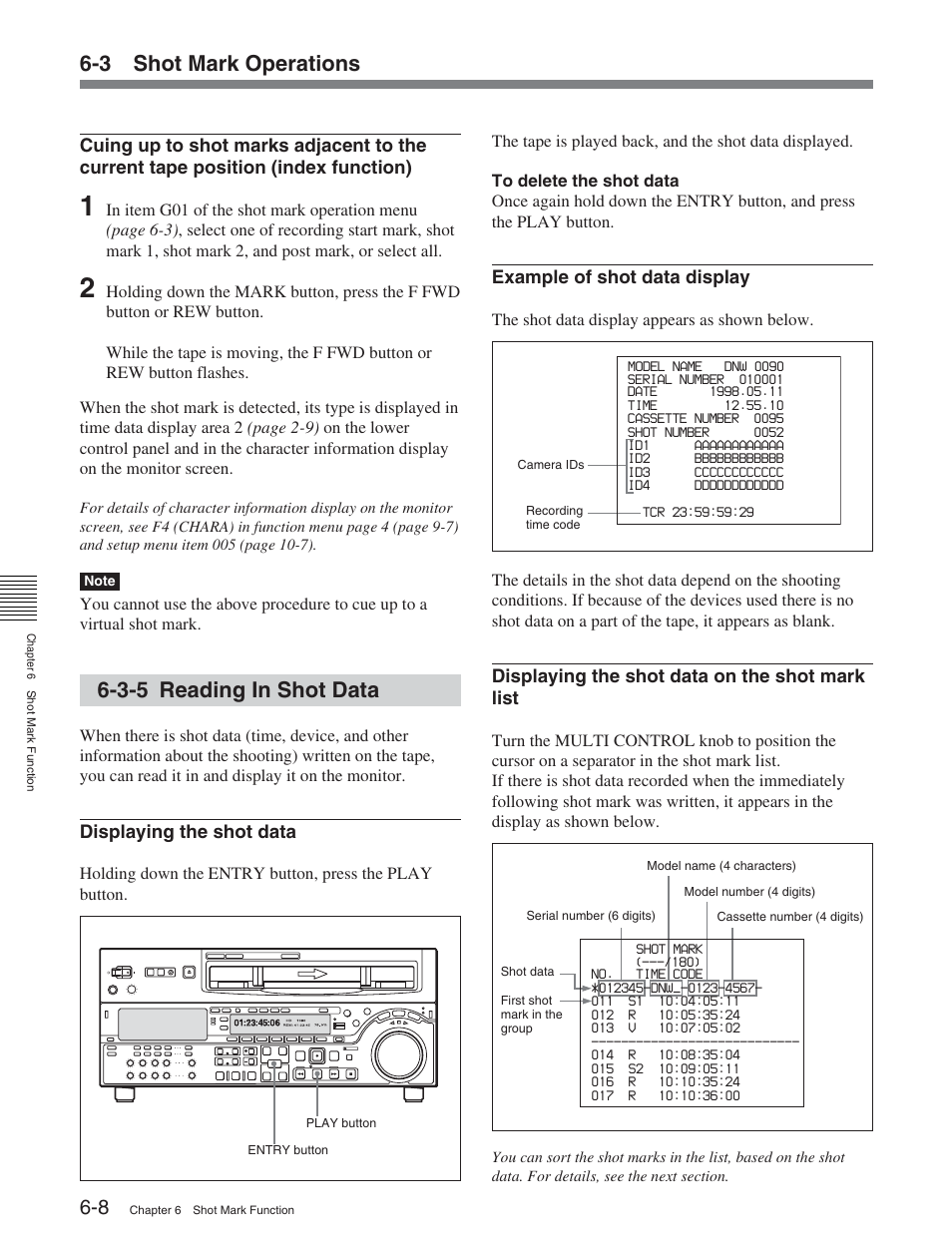 3-5 reading in shot data, 3 shot mark operations | Sony HDW-S2000 User Manual | Page 80 / 158