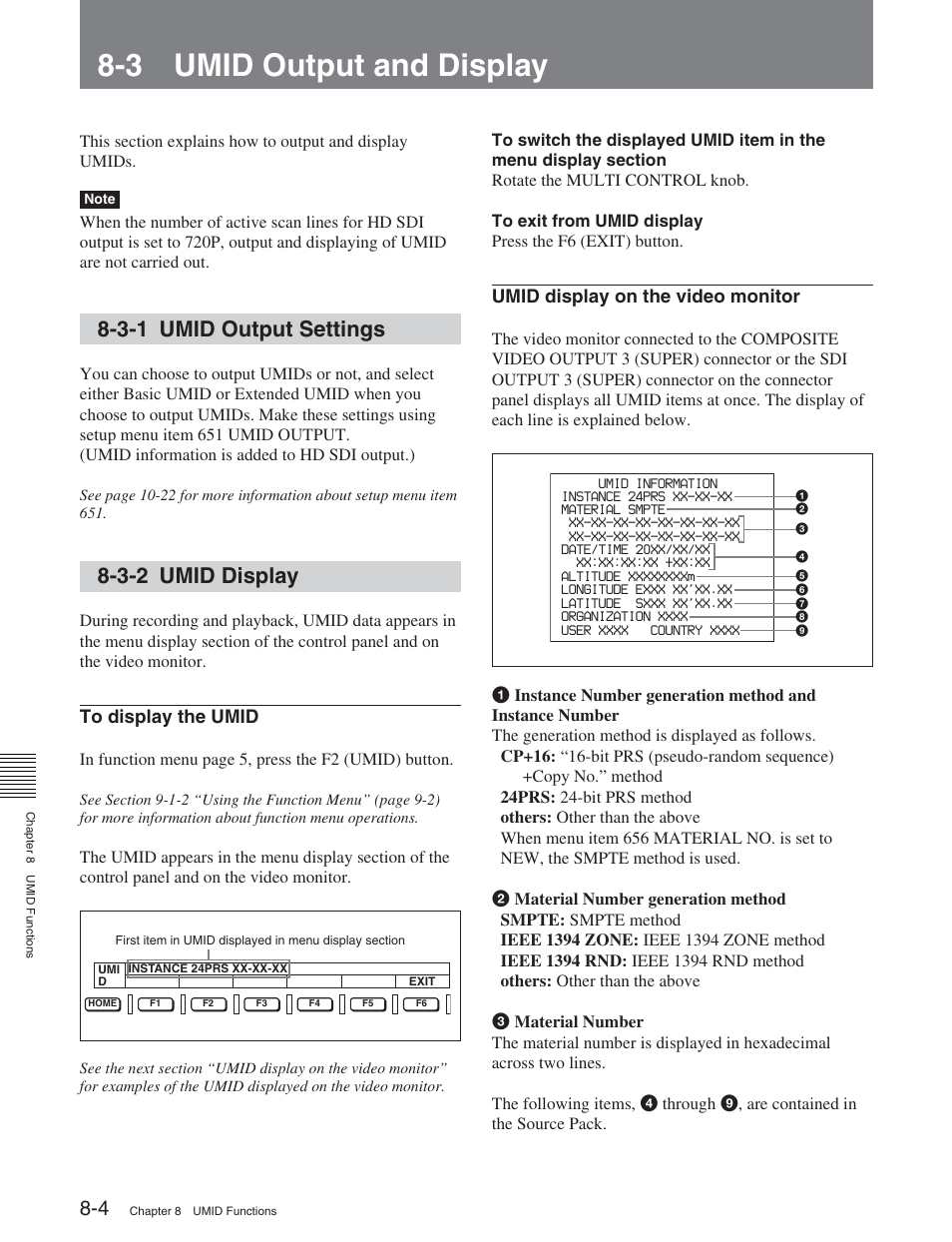 3 umid output and display, 3-1 umid output settings, 3-2 umid display | Sony HDW-S2000 User Manual | Page 98 / 158