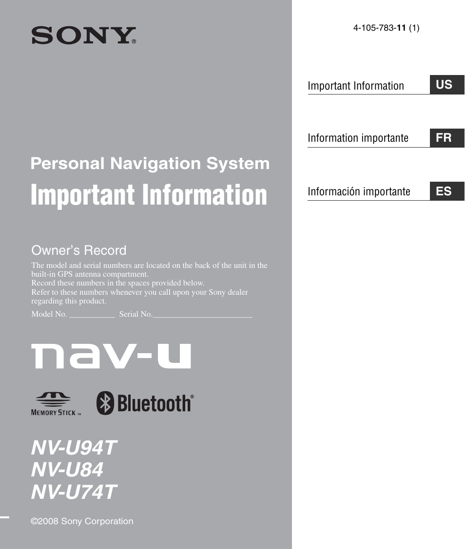 Sony NV-U84 User Manual | 60 pages