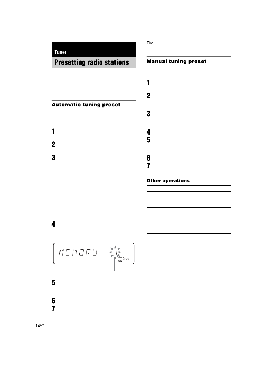 Tuner, Presetting radio stations | Sony CMT-HPX7 User Manual | Page 14 / 36