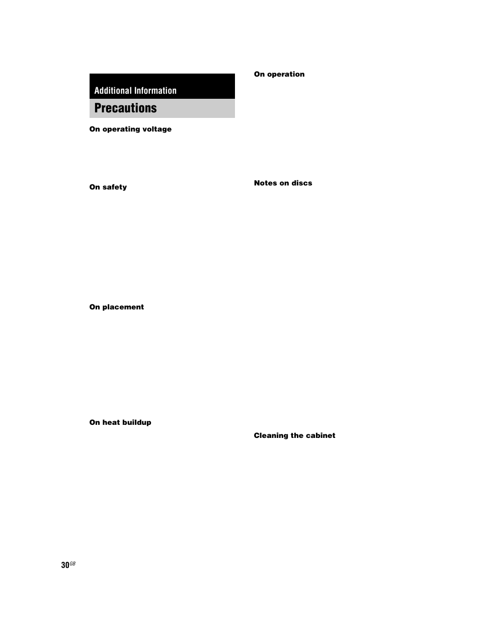 Additional information, Precautions | Sony CMT-HPX7 User Manual | Page 30 / 36