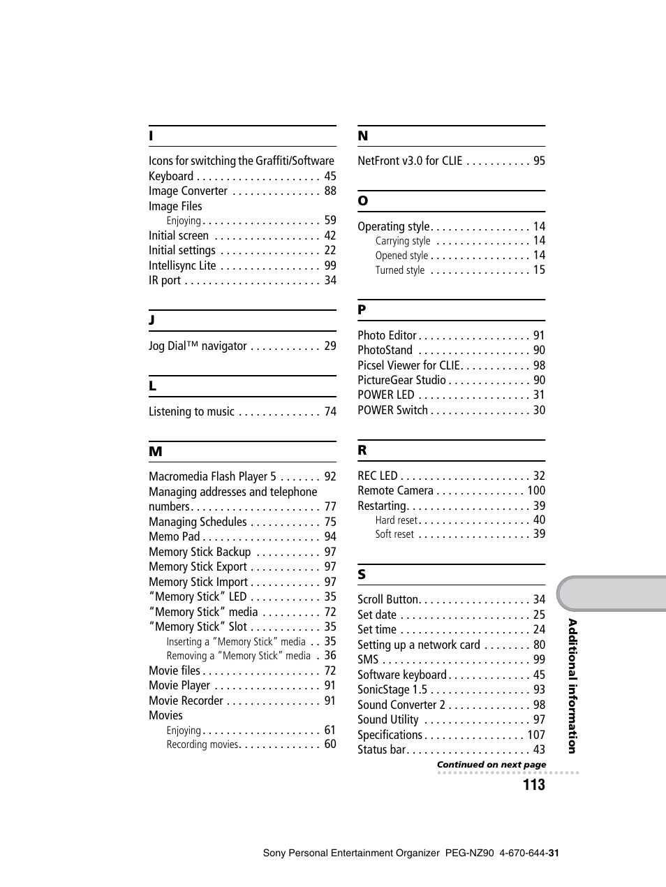 Sony PEG-NZ90 User Manual | Page 113 / 115