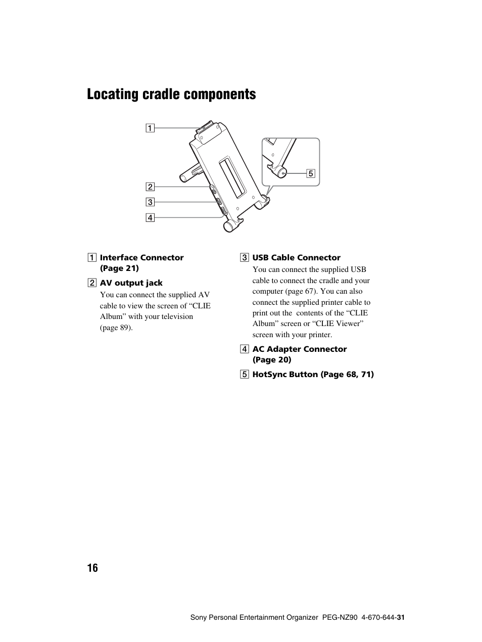 Locating cradle components | Sony PEG-NZ90 User Manual | Page 16 / 115