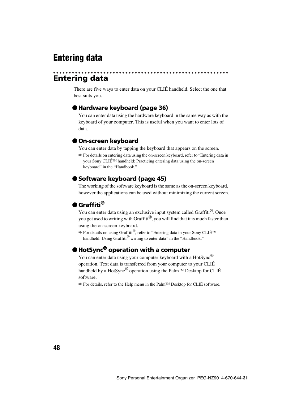 Entering data | Sony PEG-NZ90 User Manual | Page 48 / 115