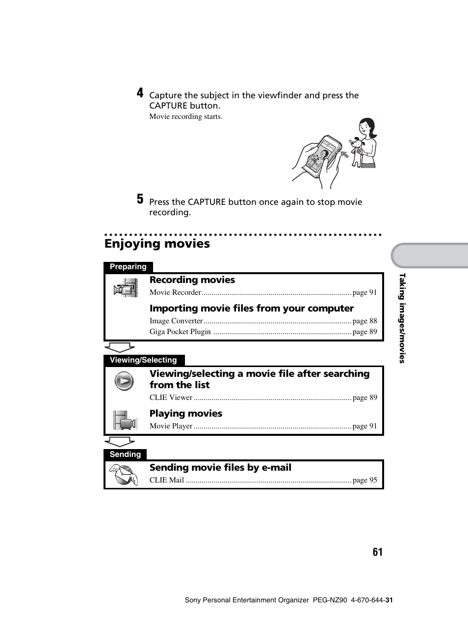 Enjoying movies | Sony PEG-NZ90 User Manual | Page 61 / 115