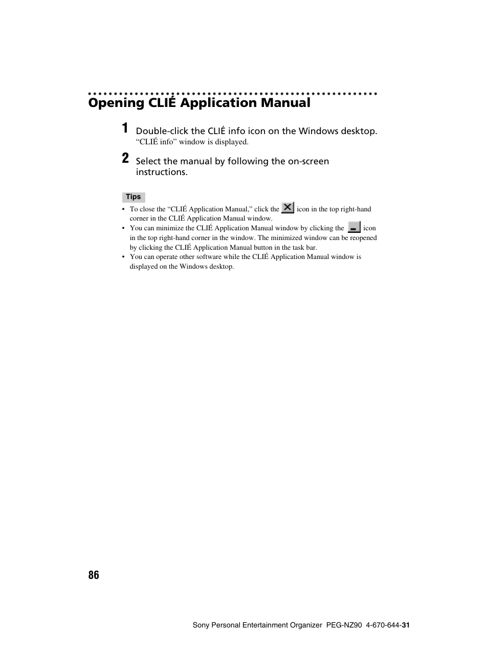 Opening clié application manual | Sony PEG-NZ90 User Manual | Page 86 / 115