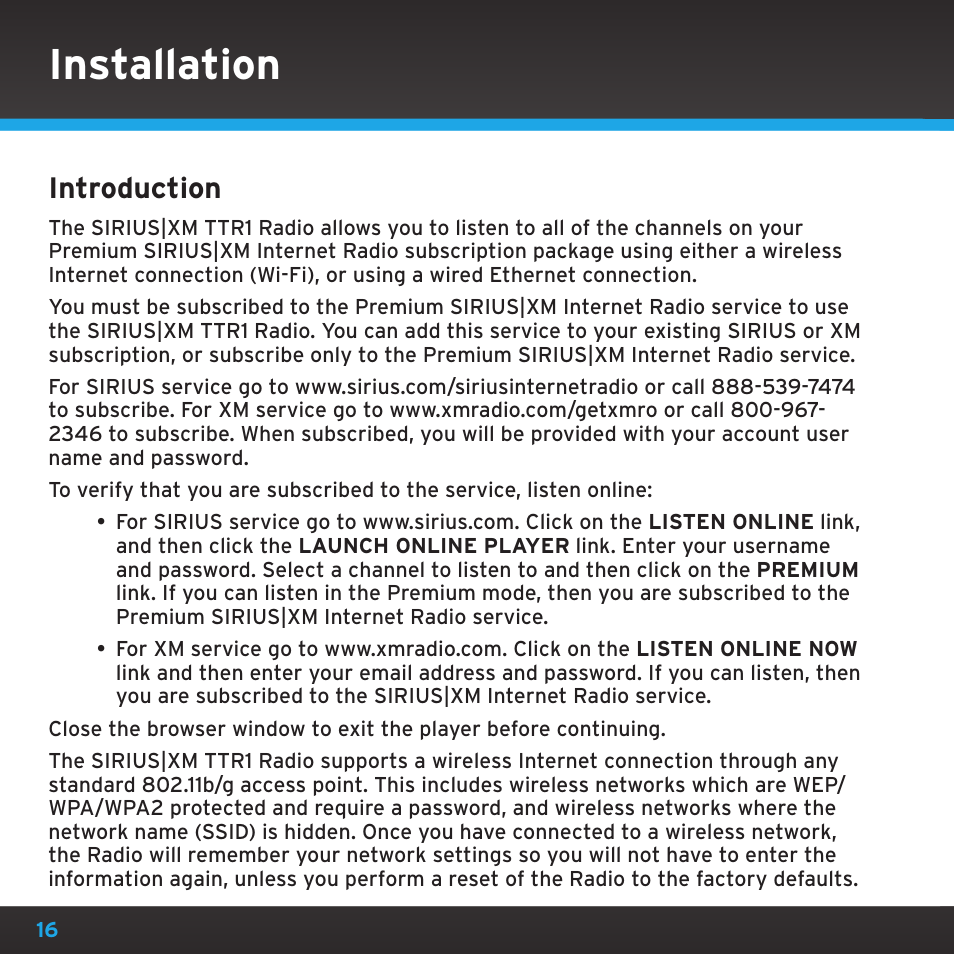 Installation, Introduction | Sony TTR1 User Manual | Page 16 / 88