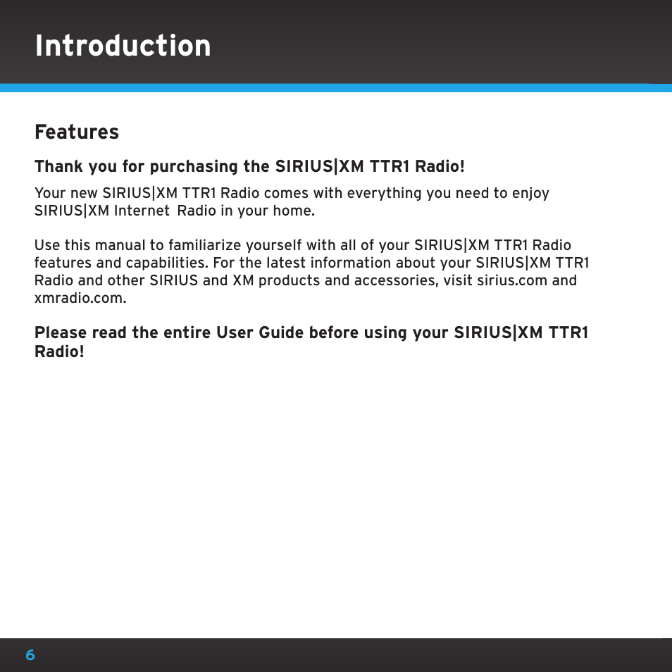 Introduction, Features | Sony TTR1 User Manual | Page 6 / 88