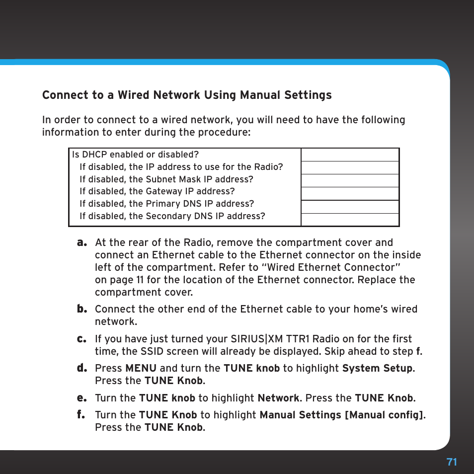 Appendix: manual network configuration | Sony TTR1 User Manual | Page 71 / 88