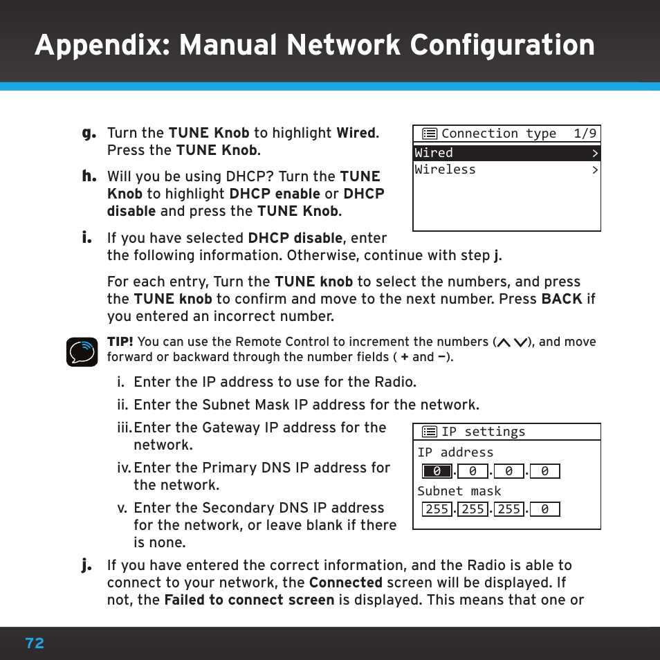 Appendix: manual network configuration | Sony TTR1 User Manual | Page 72 / 88