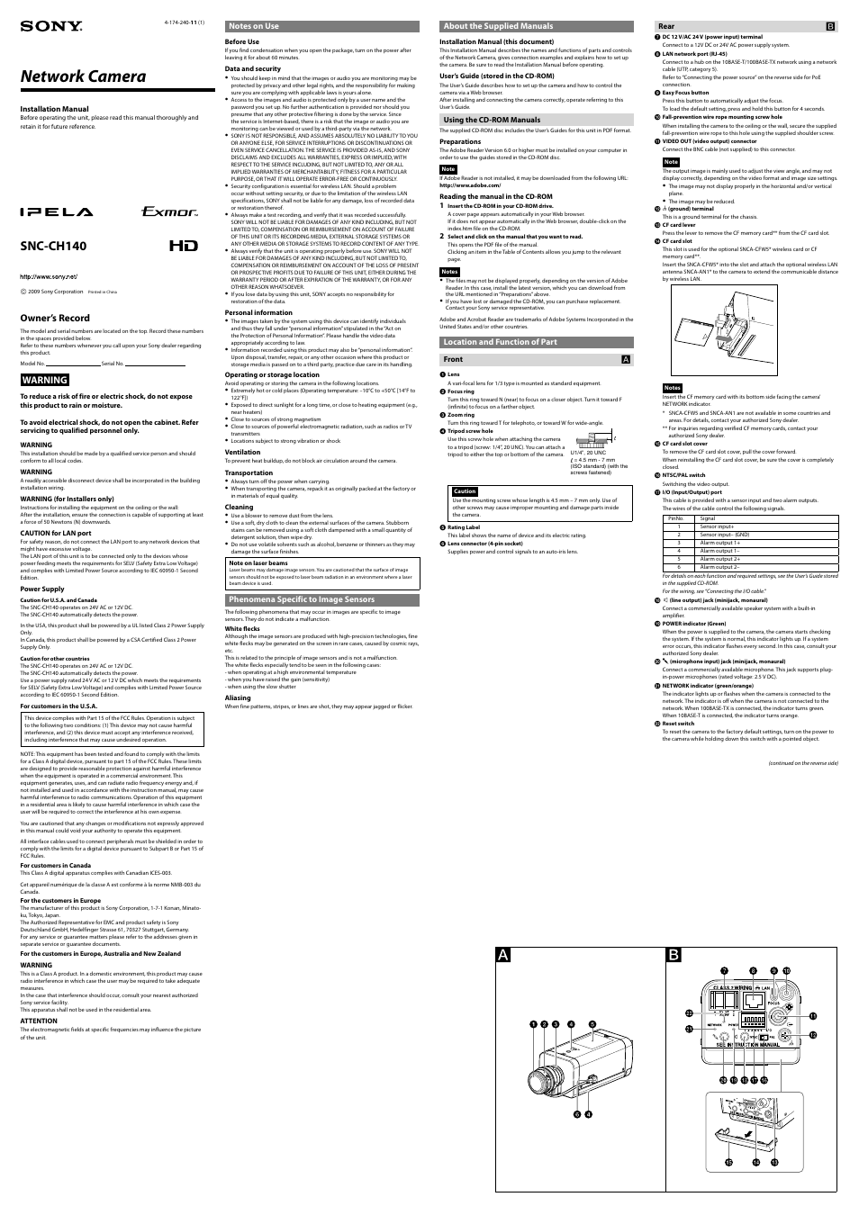 Sony IPELA SNC CH140 User Manual | 2 pages