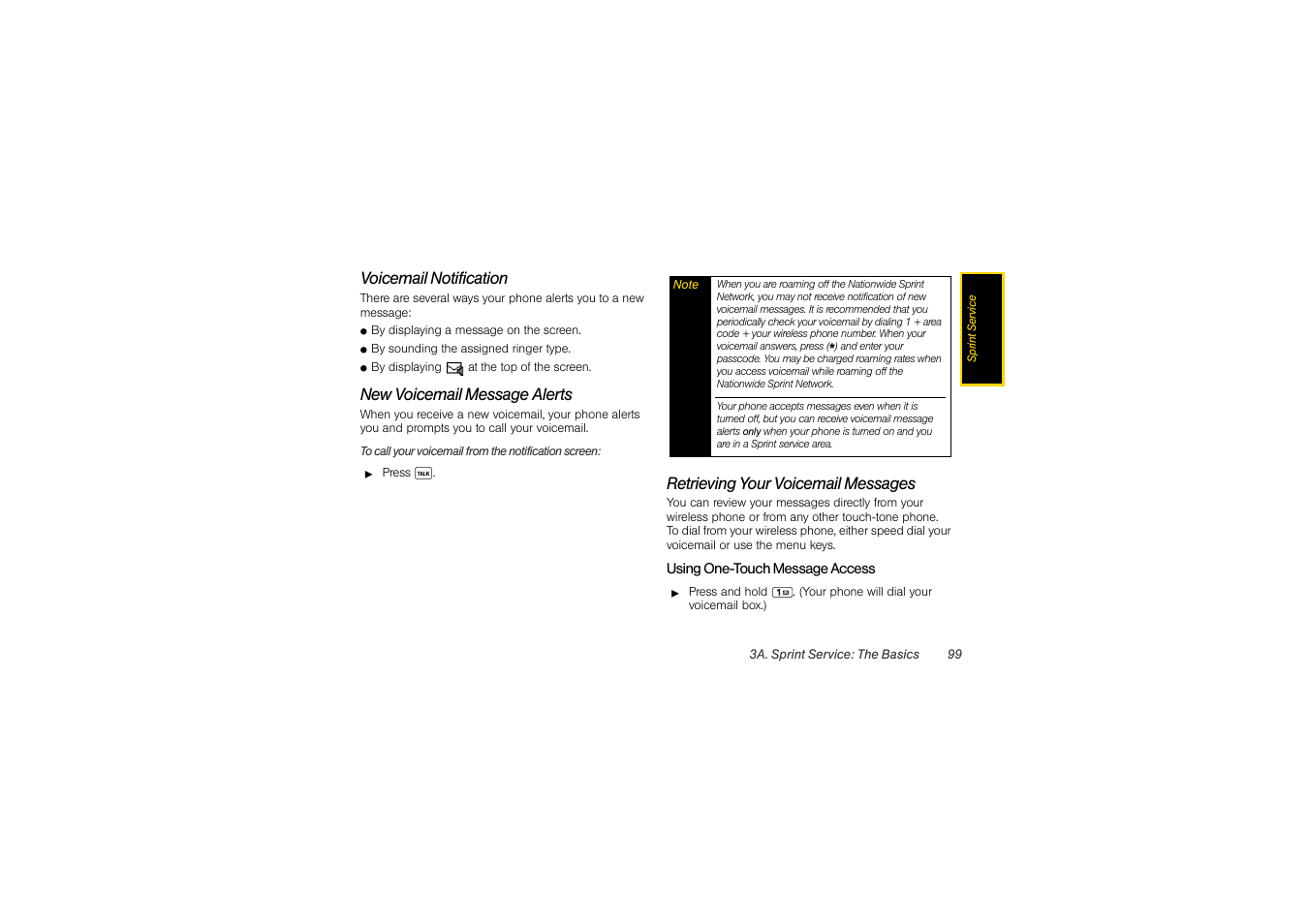 Voicemail notification, New voicemail message alerts, Retrieving your voicemail messages | Sony SCP-3810 User Manual | Page 111 / 160