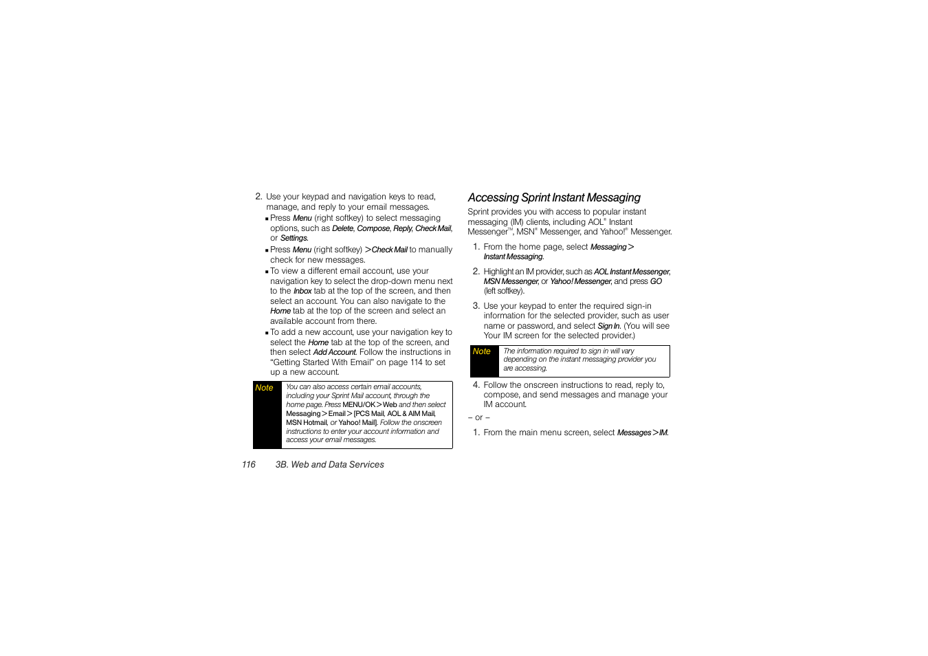Accessing sprint instant messaging | Sony SCP-3810 User Manual | Page 128 / 160