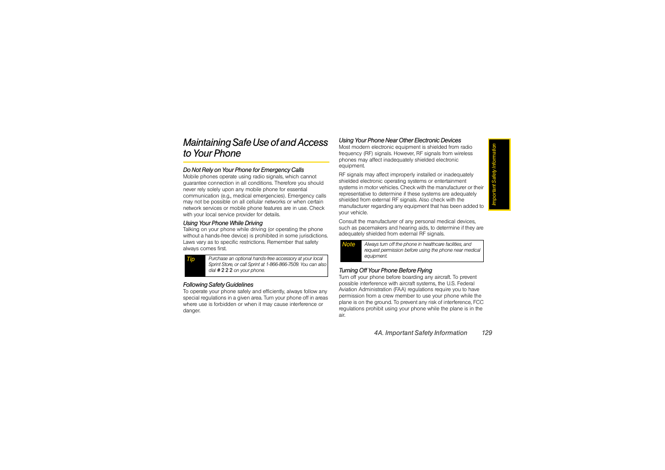 Maintaining safe use of and access to your phone, Maintaining safe use of and access to, Your phone | Sony SCP-3810 User Manual | Page 141 / 160