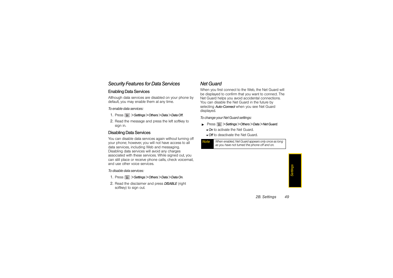 Security features for data services, Net guard | Sony SCP-3810 User Manual | Page 61 / 160