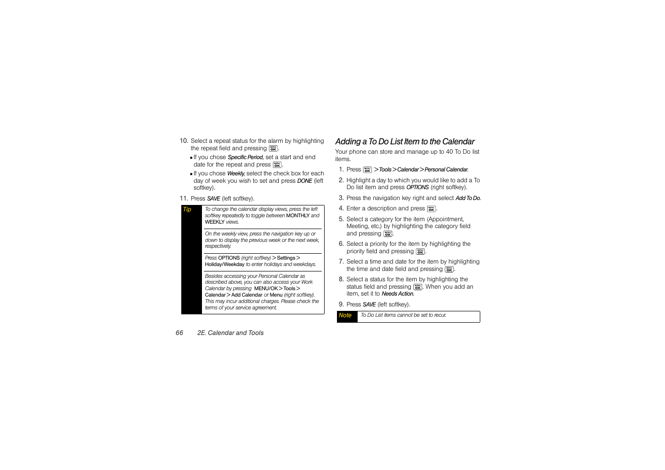 Adding a to do list item to the calendar | Sony SCP-3810 User Manual | Page 78 / 160
