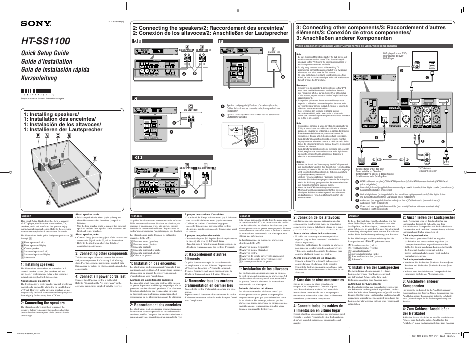 Sony HT-SS1100 User Manual | 2 pages