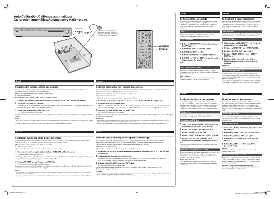 Auto cal amp menu | Sony HT-SS1100 User Manual | Page 2 / 2