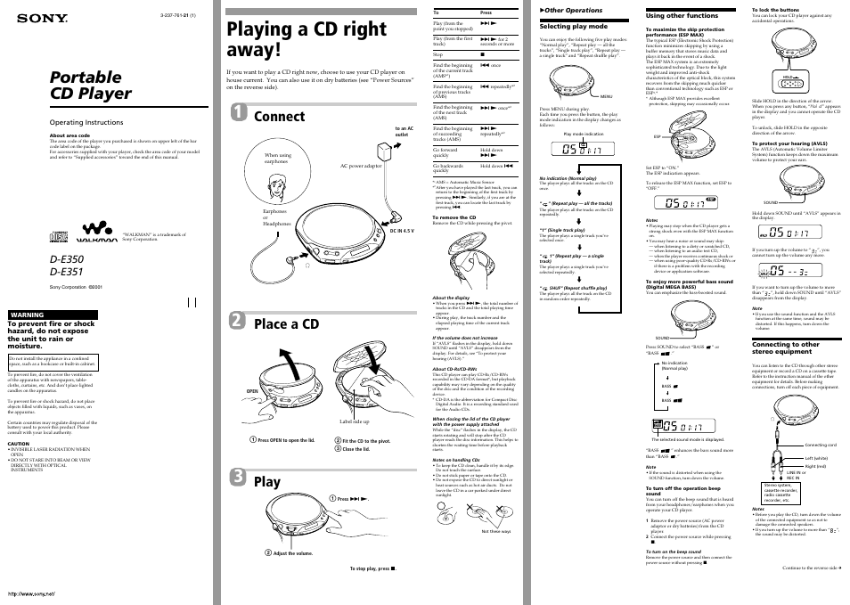 Sony D-E351 User Manual | 2 pages