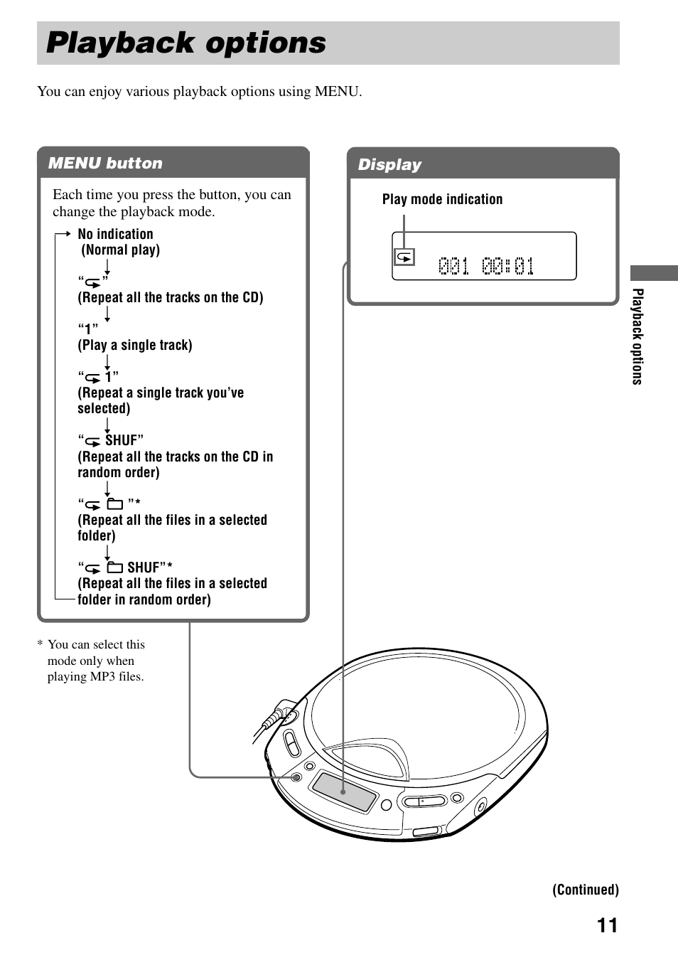 Playback options | Sony D-CJ506CK User Manual | Page 11 / 32