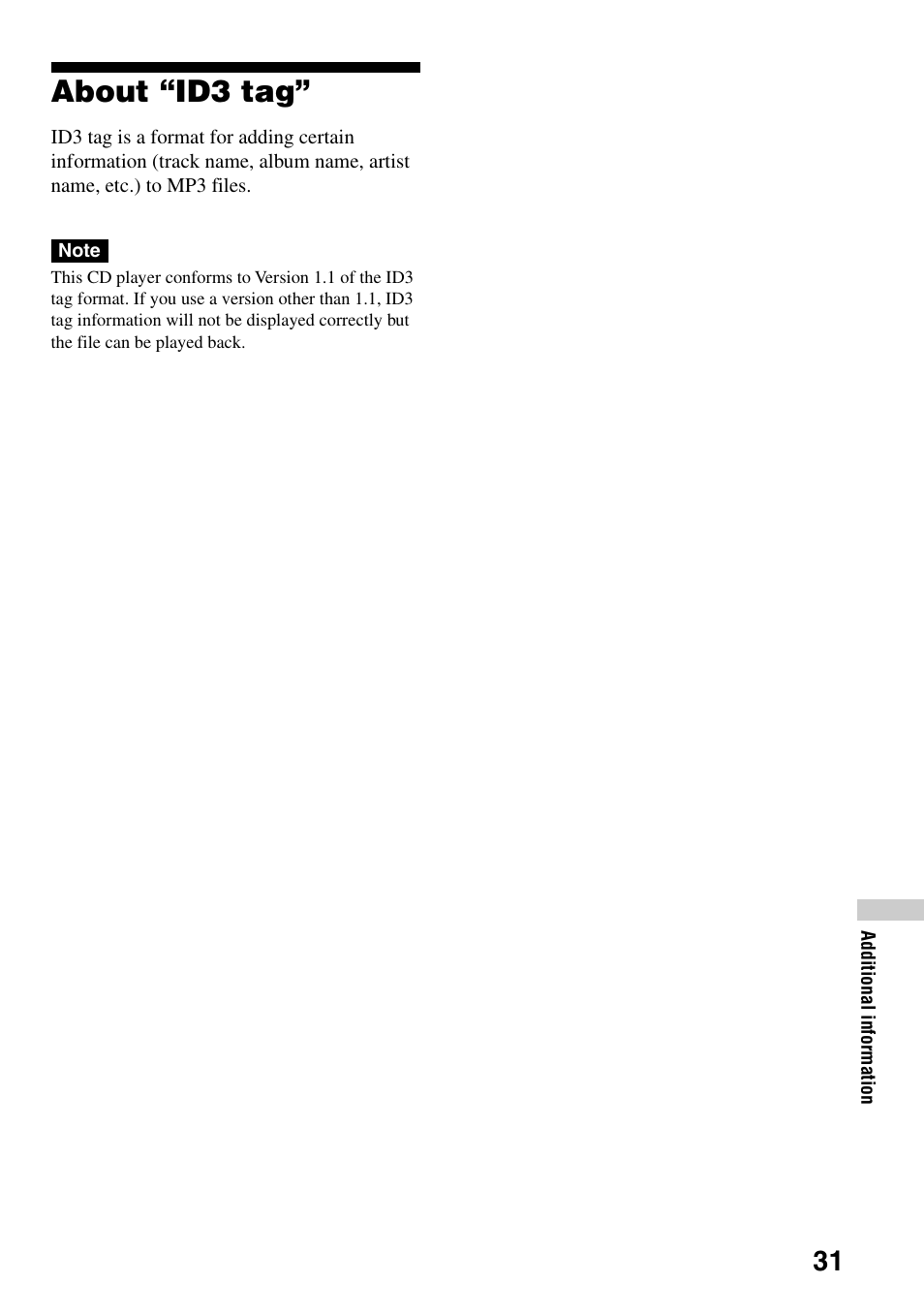 About “id3 tag | Sony D-CJ506CK User Manual | Page 31 / 32