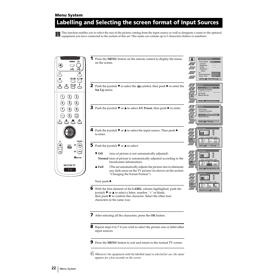 Menu system | Sony Grand Wega KF-50SX100HK User Manual | Page 22 / 36