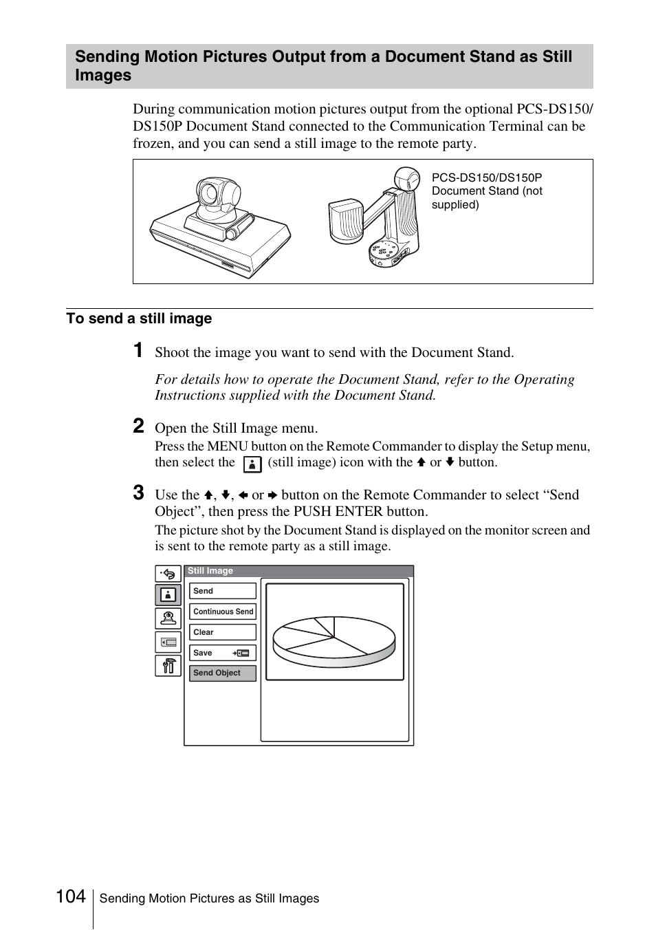 Sending motion pictures output, From a document stand as still images | Sony PCS-1/1P User Manual | Page 104 / 216