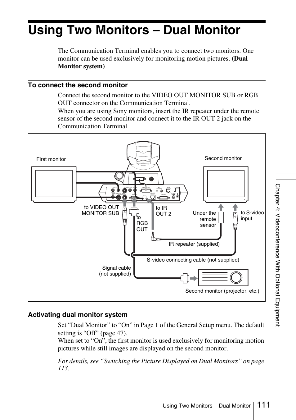 Using two monitors – dual monitor | Sony PCS-1/1P User Manual | Page 111 / 216