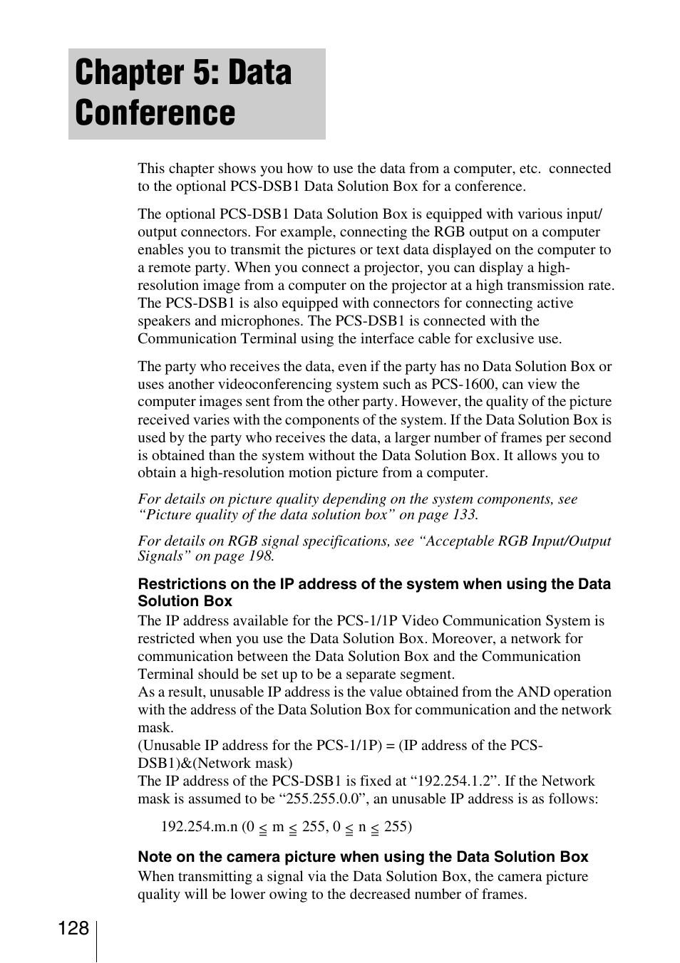 Chapter 5: data conference | Sony PCS-1/1P User Manual | Page 128 / 216